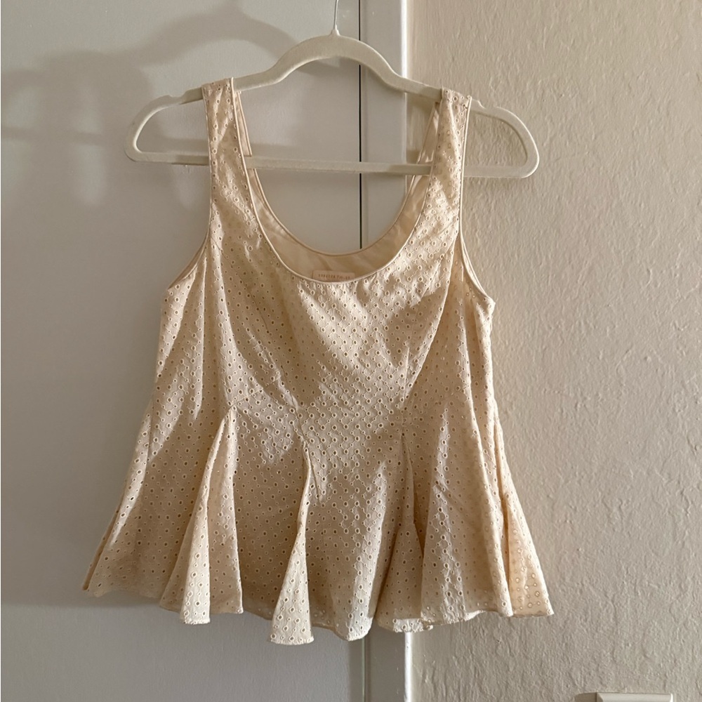 Rebecca Taylor Beige Eyelet Peplum Blouse - Picture 3 of 6